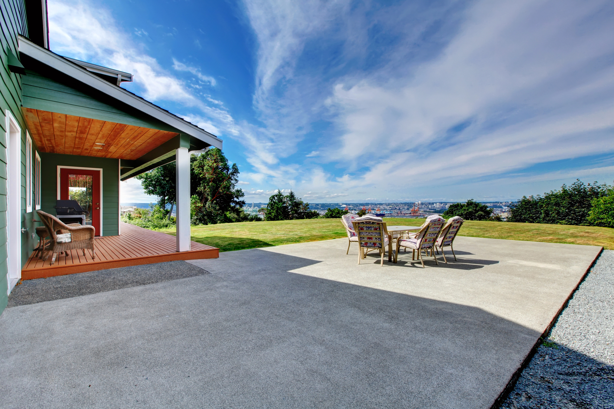 View of large concrete floor patio area